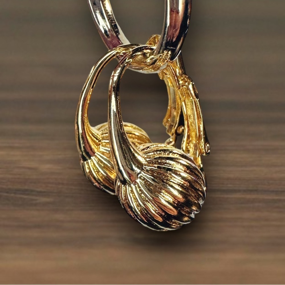 NEW Goldtone Modern Ribbed Sphere Leverback Hoop Dangle Earrings